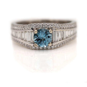 Vintage Style 1.55 CTW Aquamarine Baguette Cut 14 Karat WG Gemstone Engagement Ring