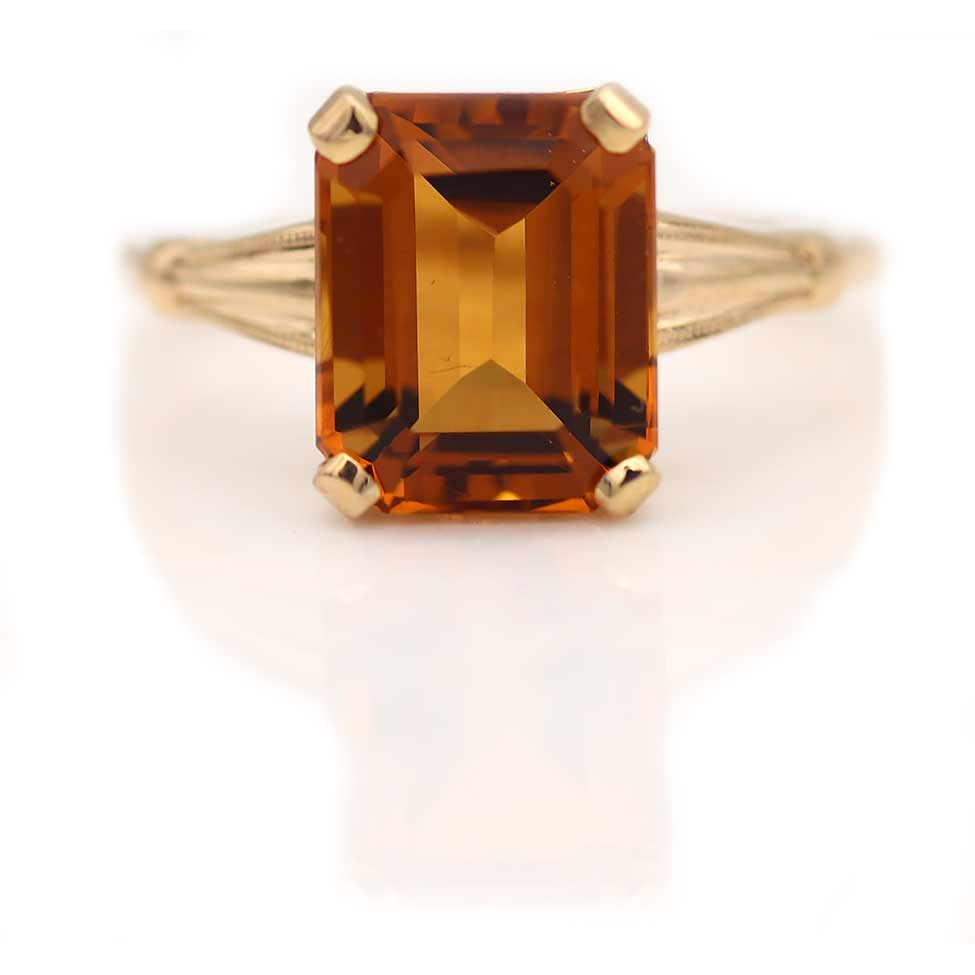 Carat Victorian Style Emerald Cut Citrine Engagement Ring