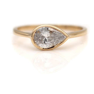 Vintage Style East-West Pear Shaped Diamond Engagement Ring .77 Carat GIA D/SI2