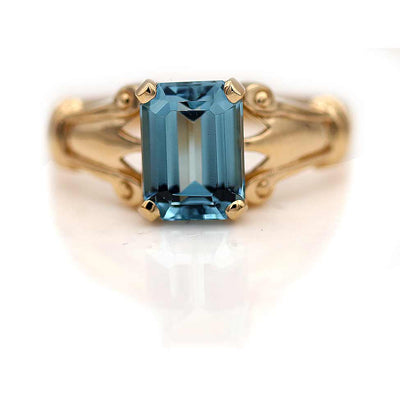 1.90 Carat Victorian Style Emerald Cut Aquamarine  Engagement Ring