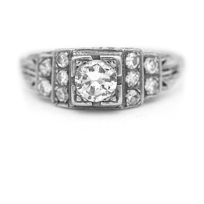 Art Deco .55 CTW Two Tiered Geometric Square Filigree Antique Engagement Ring