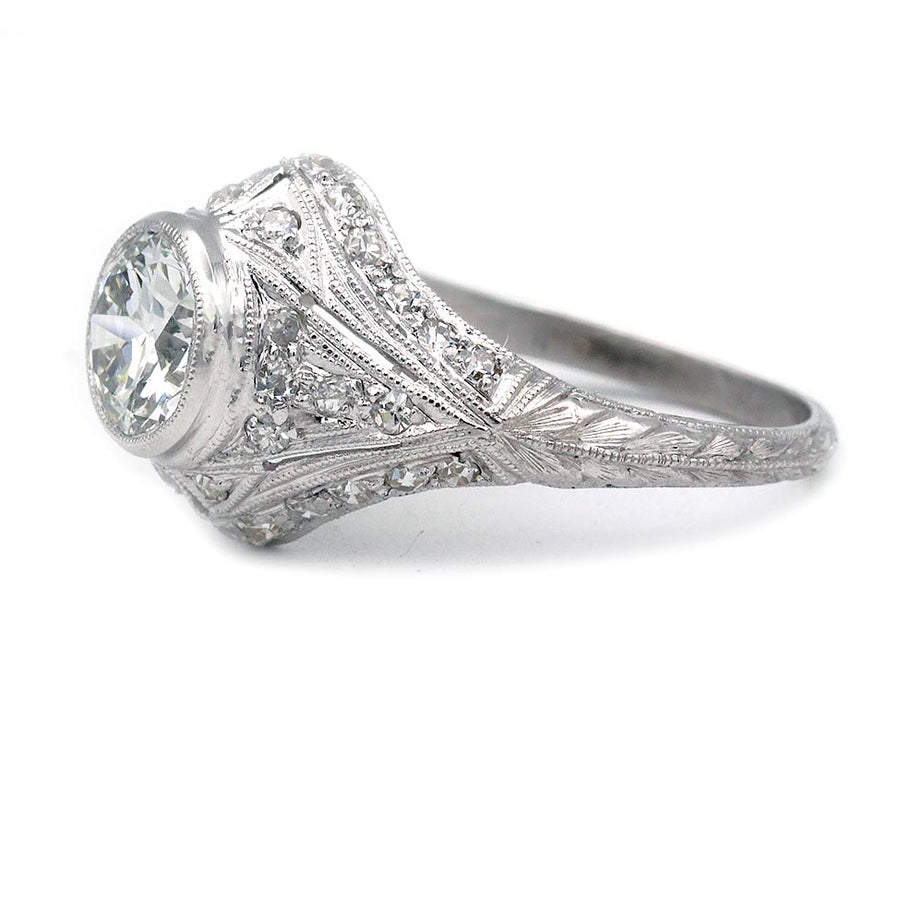 Art Deco 1.13 Ct Bezel Set Old European Cut Diamond Vintage Engagement Ring GIA G/I1