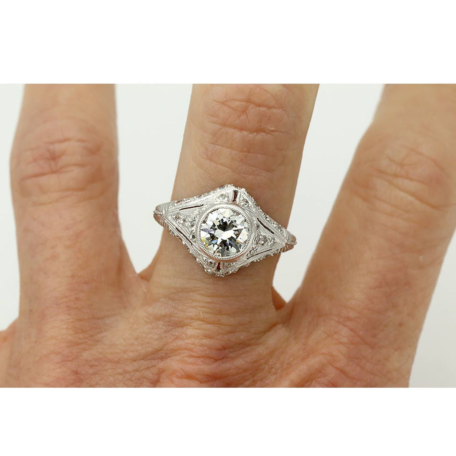 Art Deco 1.13 Ct Bezel Set Old European Cut Diamond Vintage Engagement Ring GIA G/I1