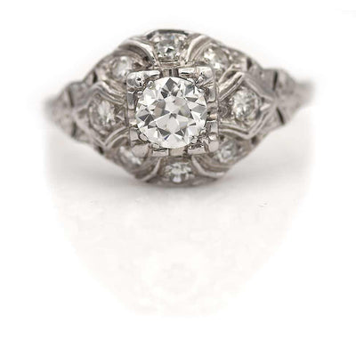 Detailed Edwardian Diamond Dome Engagement Ring Platinum .45 Carat