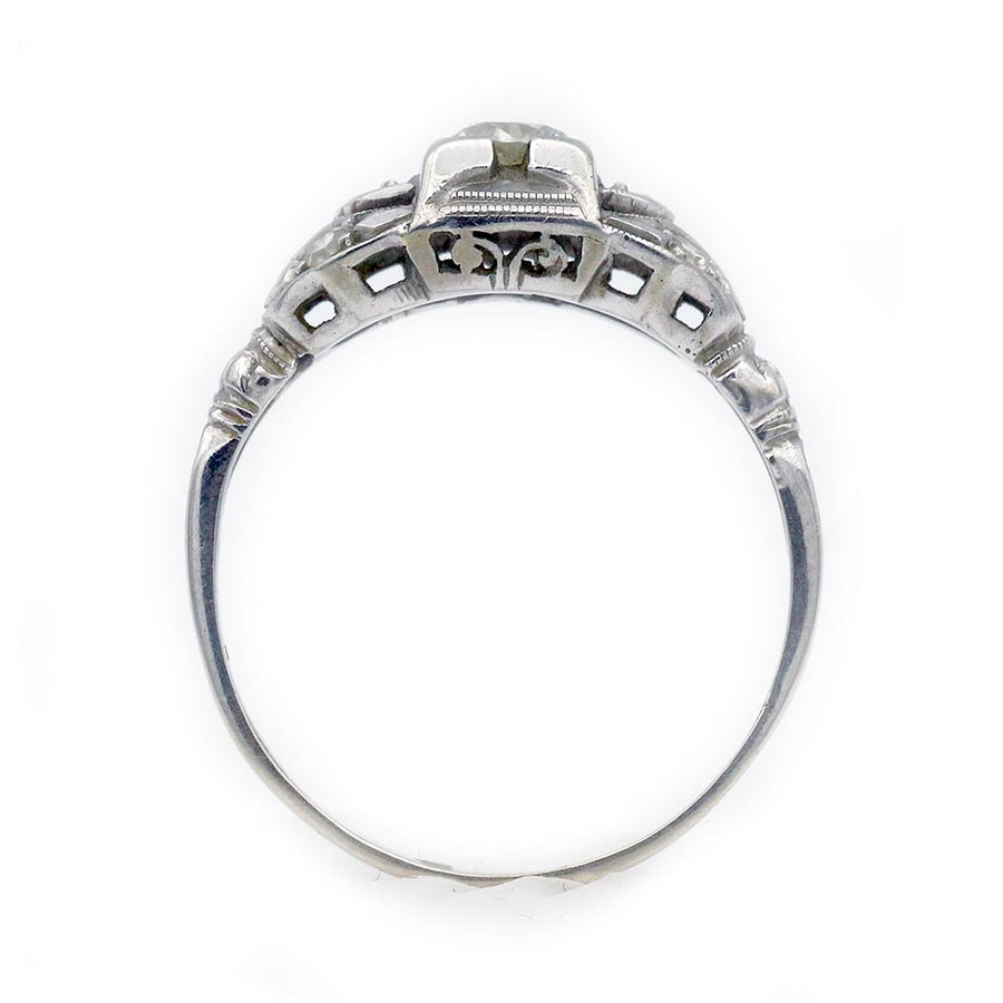 Art Deco .31 CTW Old European Cut Diamond Geometric Engagement Ring in 14K White Gold