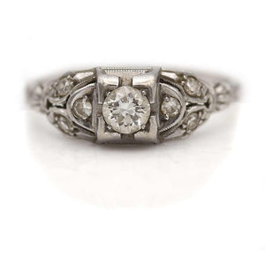 Vintage Geometric Square Old European Cut Diamond Engagement Ring with Side Stones