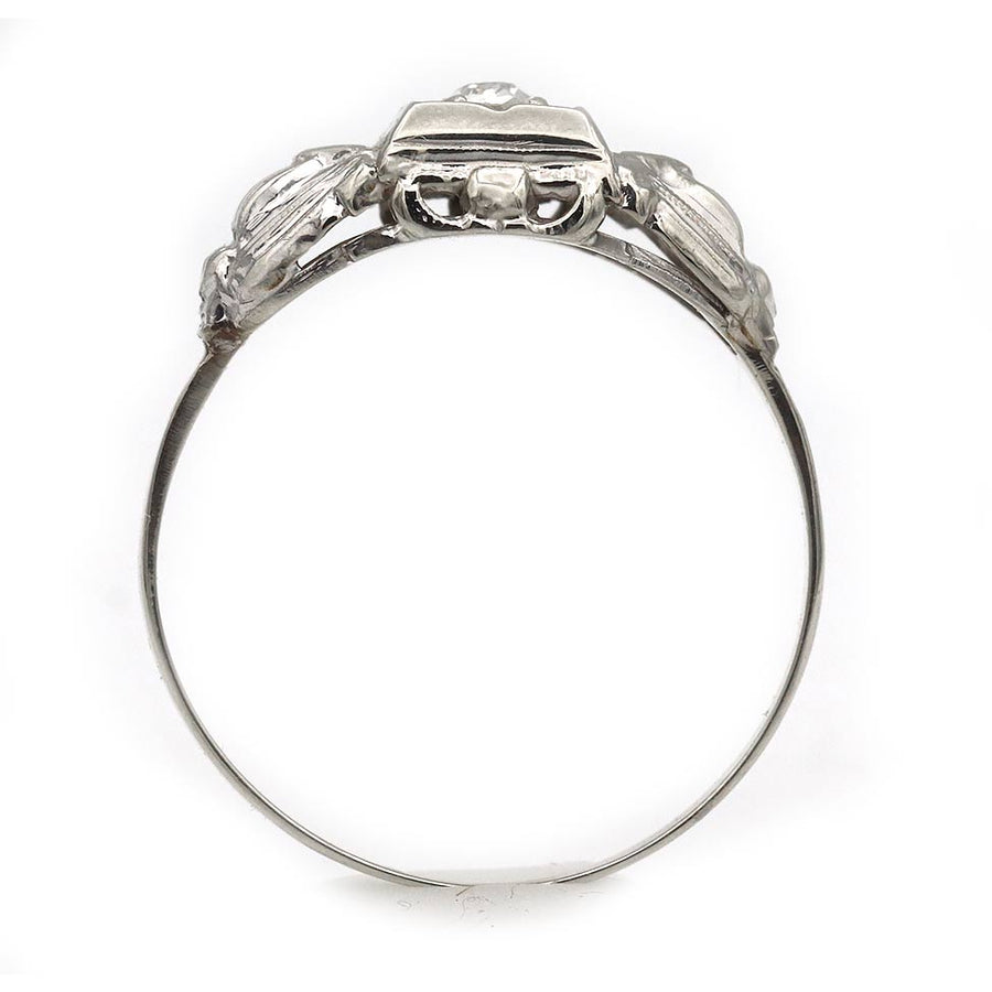 Vintage .20ct Old Mine Cut Diamond 14K White Gold Geometric Solitaire Ring