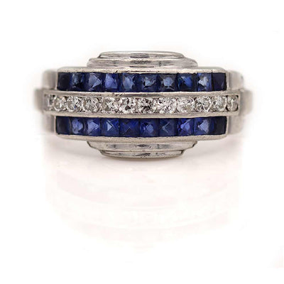 Art Deco Sapphire and Diamond Wedding Band Platinum