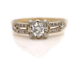 Vintage Two Tone Geometric Square Old European Cut Diamond Engagement Ring with Side Stones