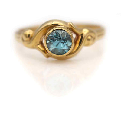 Victorian Bezel Set Blue Zircon Solitaire Engagement Ring Circa 1940's