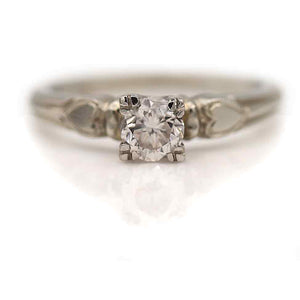 Antique .45 Carat Light Brown Transitional Cut Vintage Diamond Engagement Ring with Heart Filigree