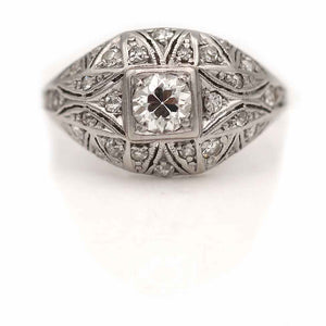 Edwardian .96 CTW Old European Cut Diamond Platinum Antique Engagement Ring