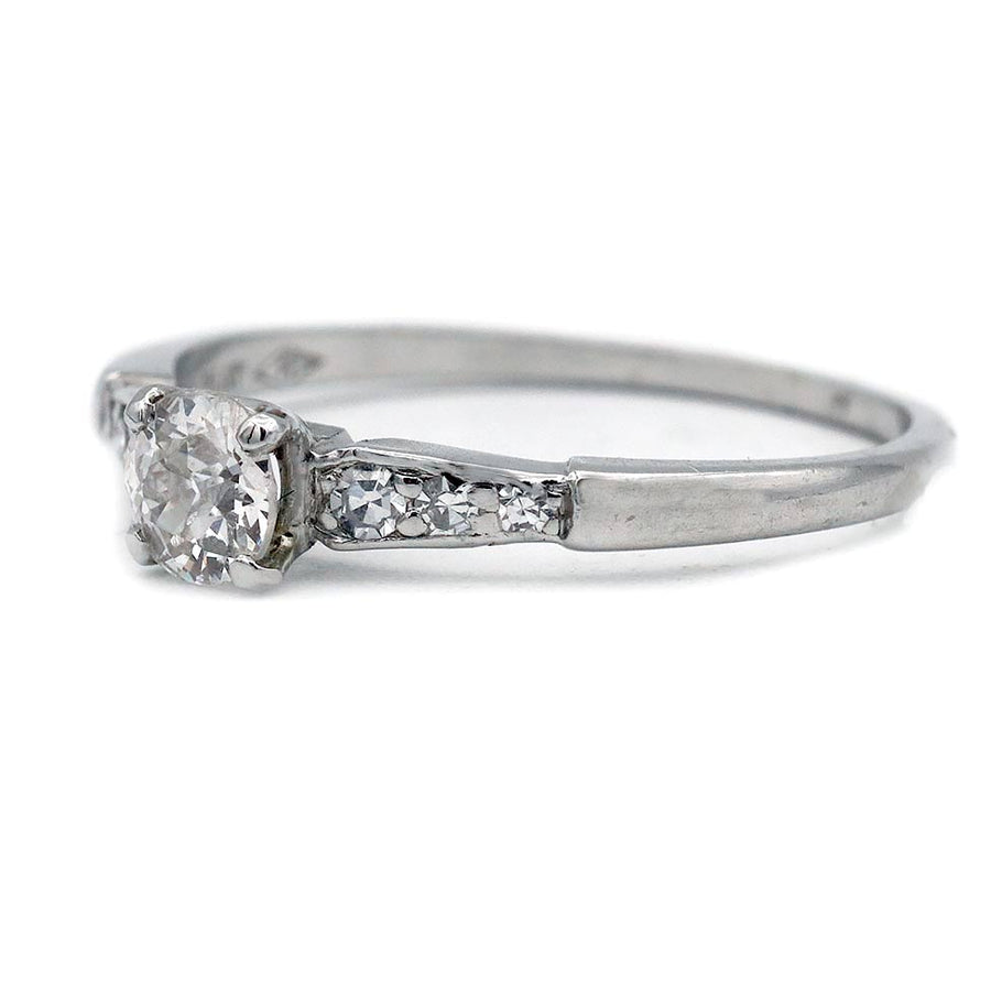 Antique Art Deco Old Mine Cut Diamond Engagement Ring .30 Ct Platinum
