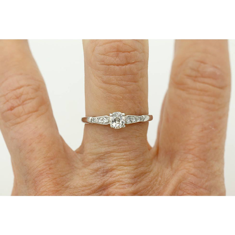 Antique Art Deco Old Mine Cut Diamond Engagement Ring .30 Ct Platinum