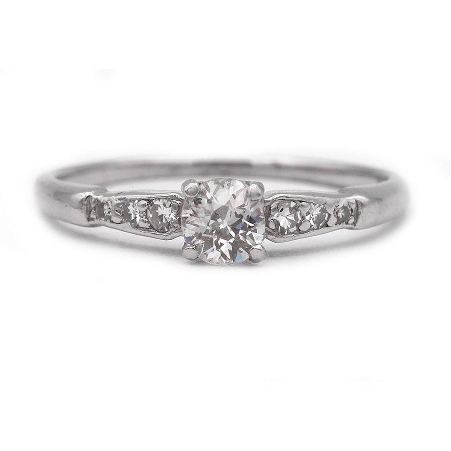 Antique Art Deco Old Mine Cut Diamond Engagement Ring .30 Ct Platinum