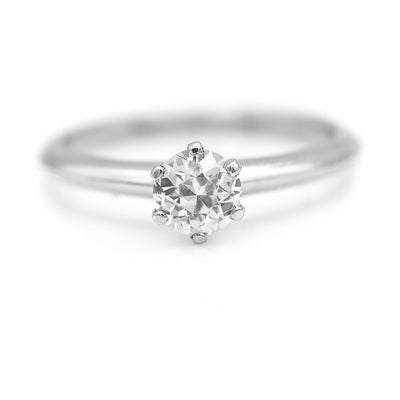 Mid-Century .55 CTW Old Mine Cut Diamond Platinum Solitaire Tiffany Engagement Ring