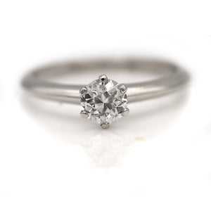 Tiffany .55 CTW Old Mine Cut Diamond Platinum Solitaire Vintage Engagement Ring