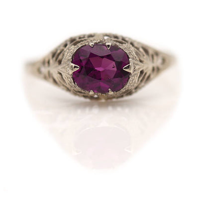 Art Deco East-West Intense Purple Cushion Cut Garnet Engagement Ring