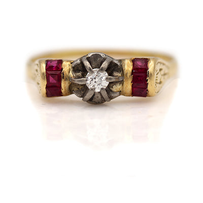 Antique Old Mine Cut Diamond and Ruby Wedding Ring