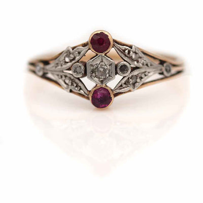 Victorian Synthetic Ruby & Rose Cut Diamond Engagement Ring