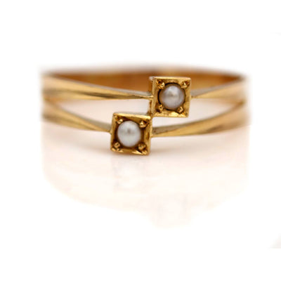 Vintage Dainty Geometric Square Pearl Wedding Ring