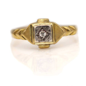 Dainty .03 CTW Geometric Square 18 Karat Two Tone Vintage Engagement Ring
