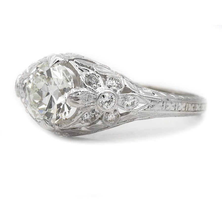 Art Deco Engagement Ring 1.24 Ct Old European Cut Platinum GIA I/SI1