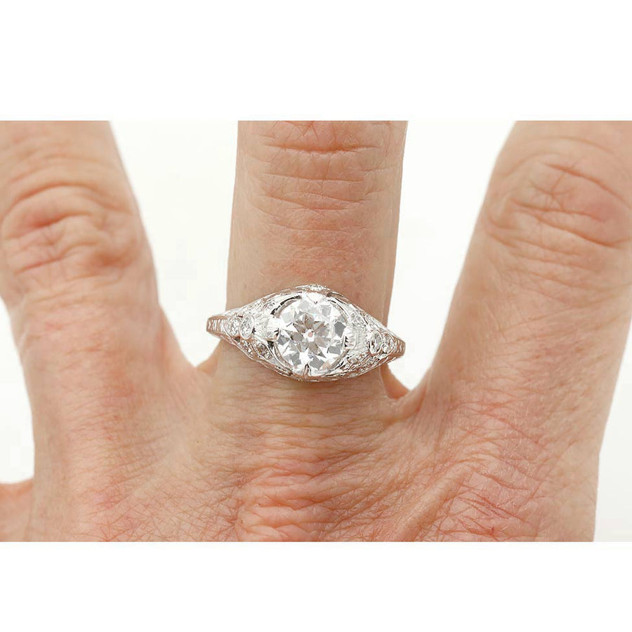 Art Deco Engagement Ring 1.24 Ct Old European Cut Platinum GIA I/SI1