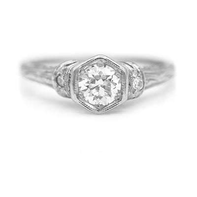 Intricate Art Deco .50 CTW European Cut Diamond Antique Engagement Ring 