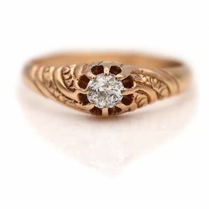 Victorian Old Mine Cut Diamond Solitaire Engagement Ring .35 Ct