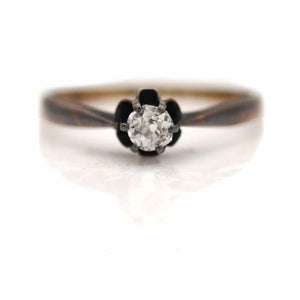 Antique .25 Ct Old Mine Cut Diamond Solitaire Engagement Ring 