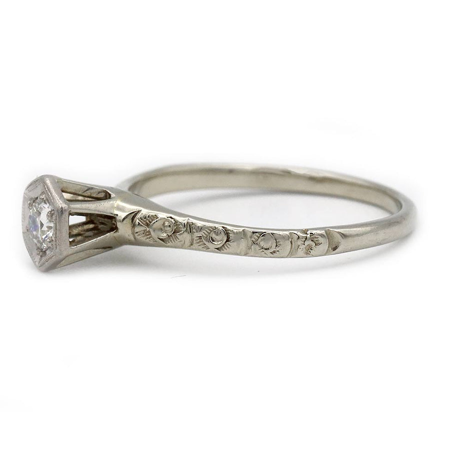Art Deco .15 CT Old European Cut Diamond Solitaire | 14K White Gold