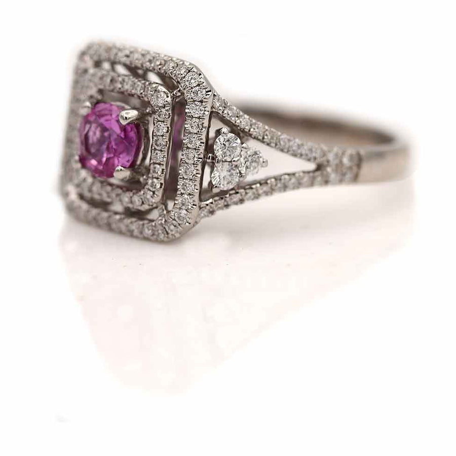 Contemporary 2.46 CTW Pink Sapphire Halo Vintage Engagement Ring Circa 1990s