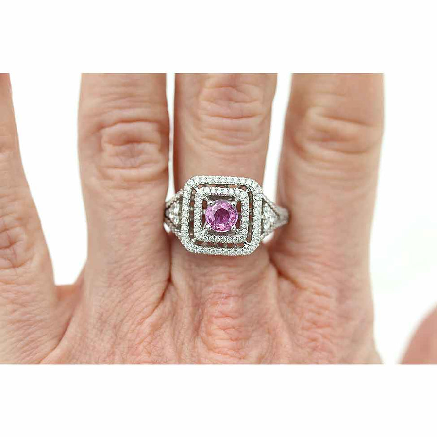 Contemporary 2.46 CTW Pink Sapphire Halo Vintage Engagement Ring Circa 1990s