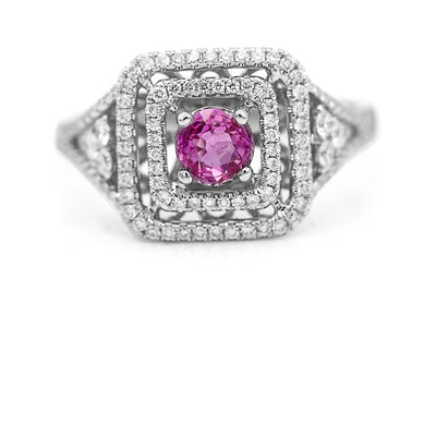 Contemporary 2.46 CTW Pink Sapphire Halo Vintage Gemstone Engagement Ring 