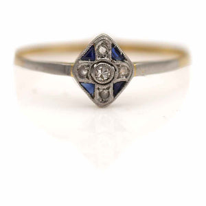 Victorian .25 CTW Sapphire Rose Cut Diamond Antique Engagement Ring