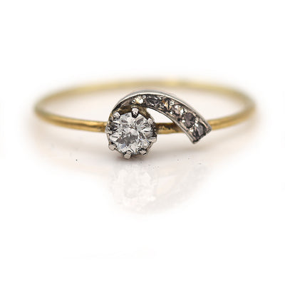Vintage Old Mine Cut Diamond Ring with Side Stones