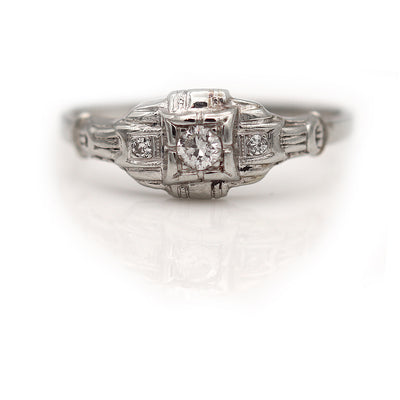 Art Deco Geometric Square Old Euro Diamond Engagement Ring