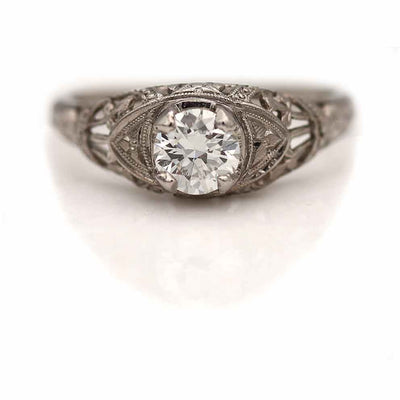Art Deco Transitional Cut Diamond Solitaire Engagement Ring .50 Ct