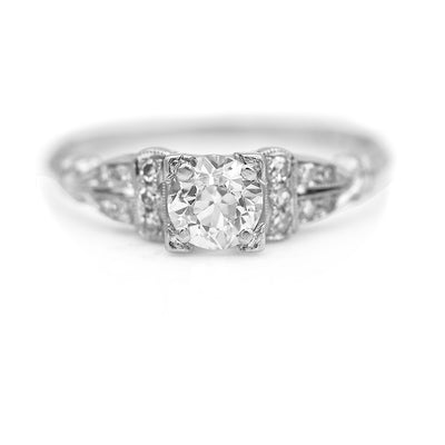 Art Deco .78 CTW Old Mine Cut Diamond Platinum Vintage Engagement Ring 