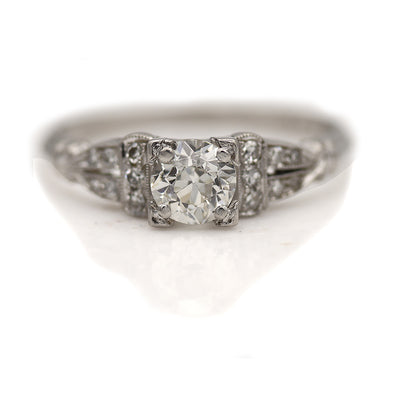 Art Deco Old Mine Cut Diamond Engagement Ring Platinum with Side Stones