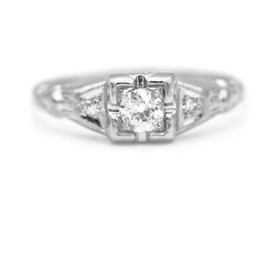 Art Deco .24 CTW Old Mine Cut Diamond Platinum Antique Engagement Ring