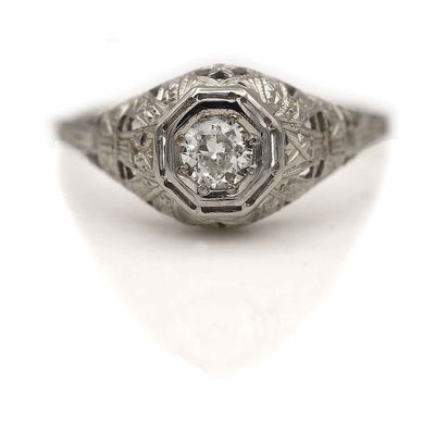 Art Deco Old European Cut Diamond Filigree Solitaire Engagement Ring