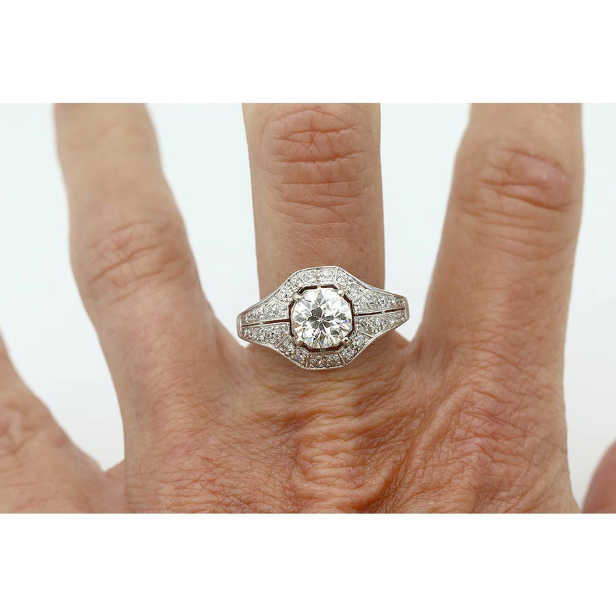 Art Deco 1.48 Ct Old European Cut Diamond Engagement Ring | GIA K/SI1 | Platinum | Circa 1930s