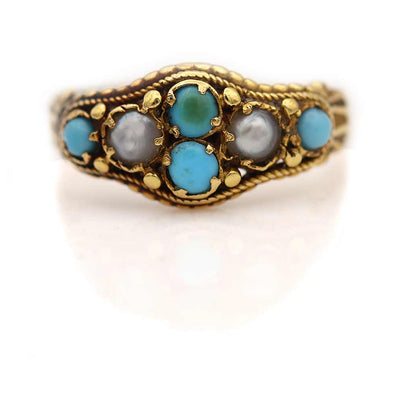 Sweet Victorian Turquoise and Pearl Engagement Ring