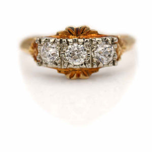 Art Deco .70 CTW Three Stone Old Mine Cut Diamond Antique Engagement Ring