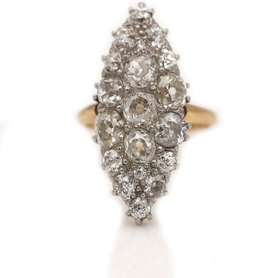 Victorian Old Mine Cut Diamond Navette Cocktail Ring