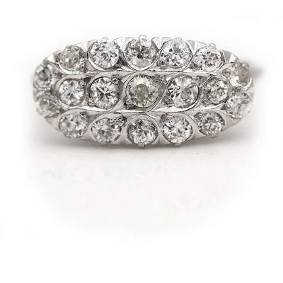 Vintage 3 Row 18 Stone Diamond Wedding Ring Size 7