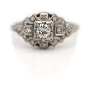 Antique .53 CTW Geometric Square Old European Cut Diamond Art Deco Engagement Ring