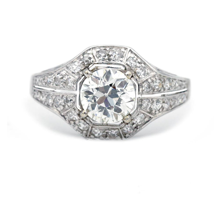 Art Deco 1.48 Ct Old European Cut Diamond Engagement Ring | GIA K/SI1 | Platinum | Circa 1930s